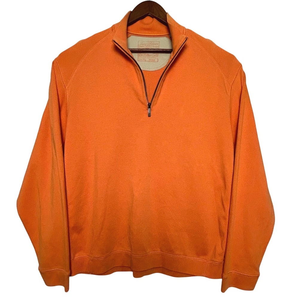Tommy‎ Bahama XL Lightweight Pullover 1/4 Zip Orange Pima Cotton Long Sleeve